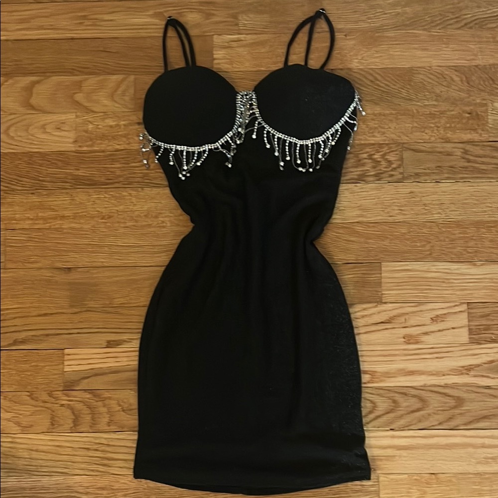 Elegant Black Glitter Dress with Silver Accents